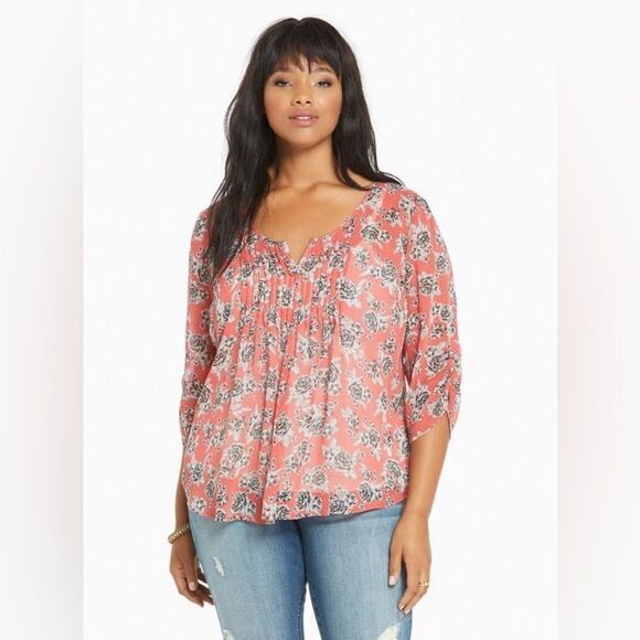 Torrid Floral Print Chiffon Pintuck Top - Picture 1 of 9